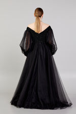 Load image into Gallery viewer, Tulle Balloon Sleeve Embroidered Evening Dress
