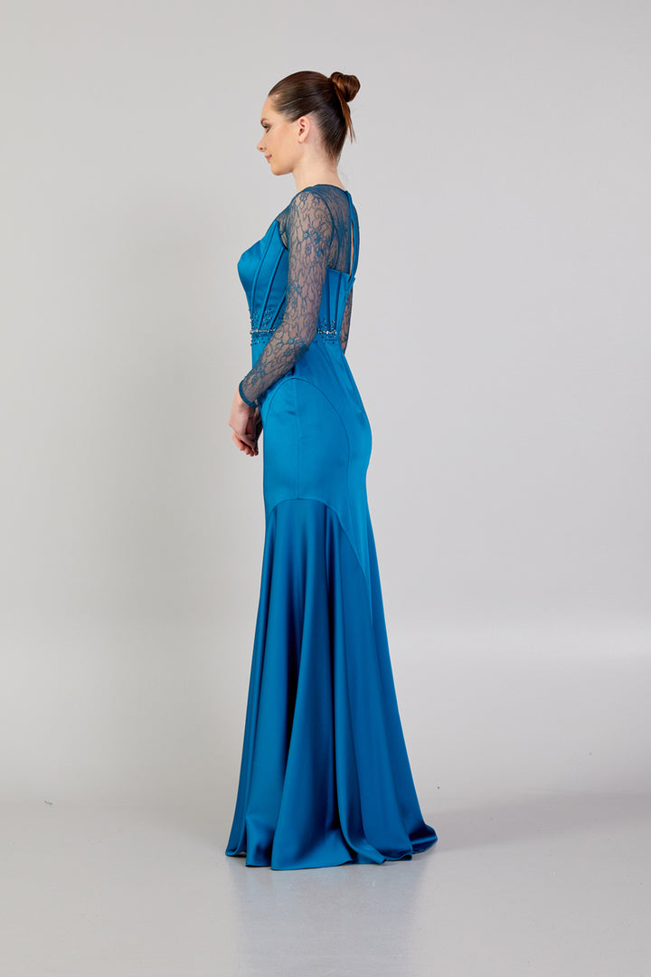 Lace Tiered Evening Dress