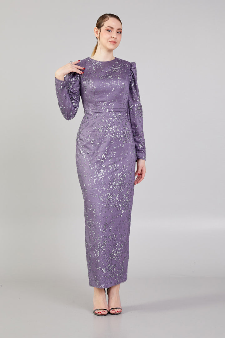 Patterned Fabric Hijab Evening Dress