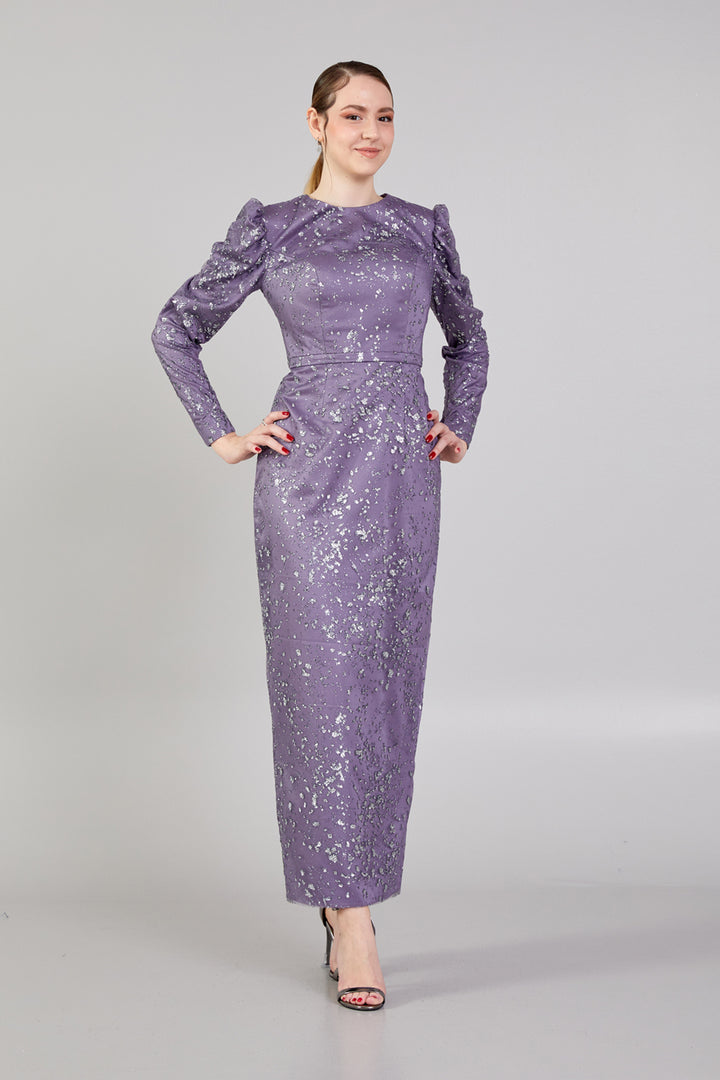 Patterned Fabric Hijab Evening Dress