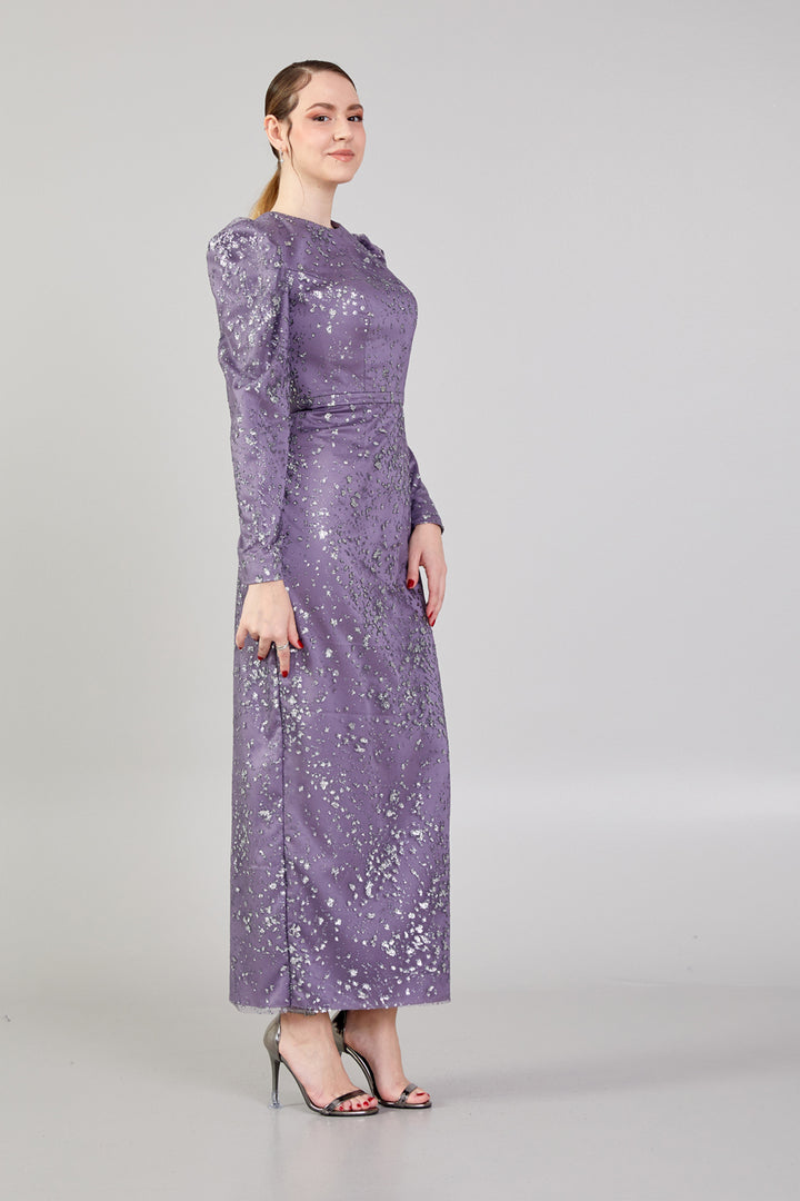 Patterned Fabric Hijab Evening Dress