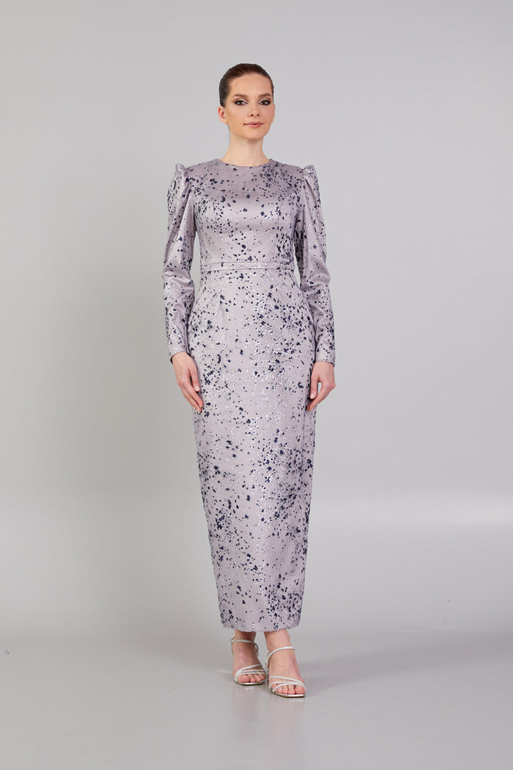 Patterned Fabric Hijab Evening Dress