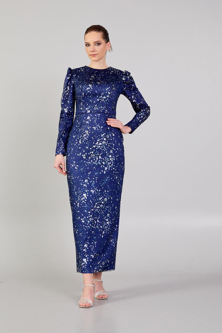 Patterned Fabric Hijab Evening Dress