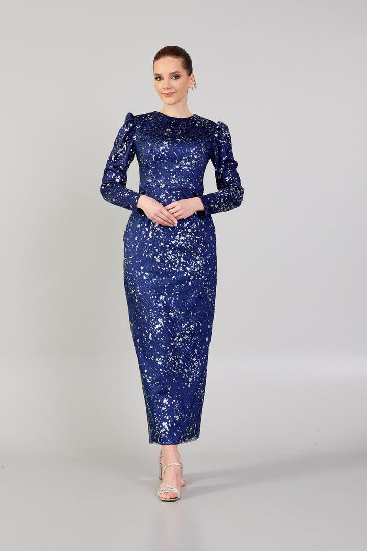 Patterned Fabric Hijab Evening Dress