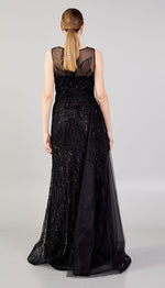 Load image into Gallery viewer, Special Evening Dress with Cape Detail at the Waist and Allover Embroidery
