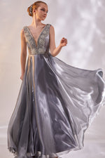 Load image into Gallery viewer, Embroidered Collar Detailed Evening Dress
