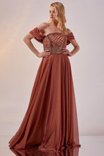 Load image into Gallery viewer, Strapless Bust Beaded Detailed Evening Dress
