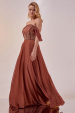 Load image into Gallery viewer, Strapless Bust Beaded Detailed Evening Dress
