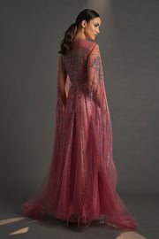 Embroidered Boat Neck Evening Dress