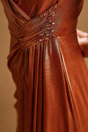 Lurex Fabric Waist Detailed Evening Dress