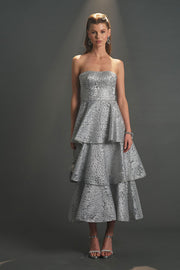 Straplez Katlı Abiye Pudra