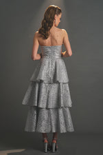 Load image into Gallery viewer, Strapless Layered Evening Dress Powder
