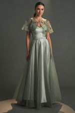 Load image into Gallery viewer, Silvery Evening Dress with Organza Bolero
