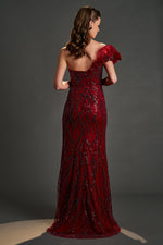 Load image into Gallery viewer, Beaded Evening Dress with Ruffle Detail on the Collar
