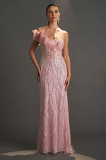 Load image into Gallery viewer, Beaded Evening Dress with Ruffle Detail on the Collar
