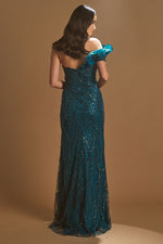 Load image into Gallery viewer, Beaded Evening Dress with Ruffle Detail on the Collar
