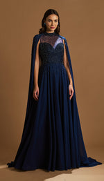 Load image into Gallery viewer, Bust Embroidered Cape Chiffon Evening Dress
