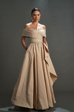 Load image into Gallery viewer, Gathered Sleeve Taffeta Evening Dress
