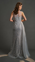 Load image into Gallery viewer, Special Evening Dress with Cape Detail at the Waist and Allover Embroidery
