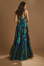 Patterned High Collar Flounce Chiffon Evening Dress