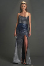 Load image into Gallery viewer, Double Color Glittered Strapless Evening Dress
