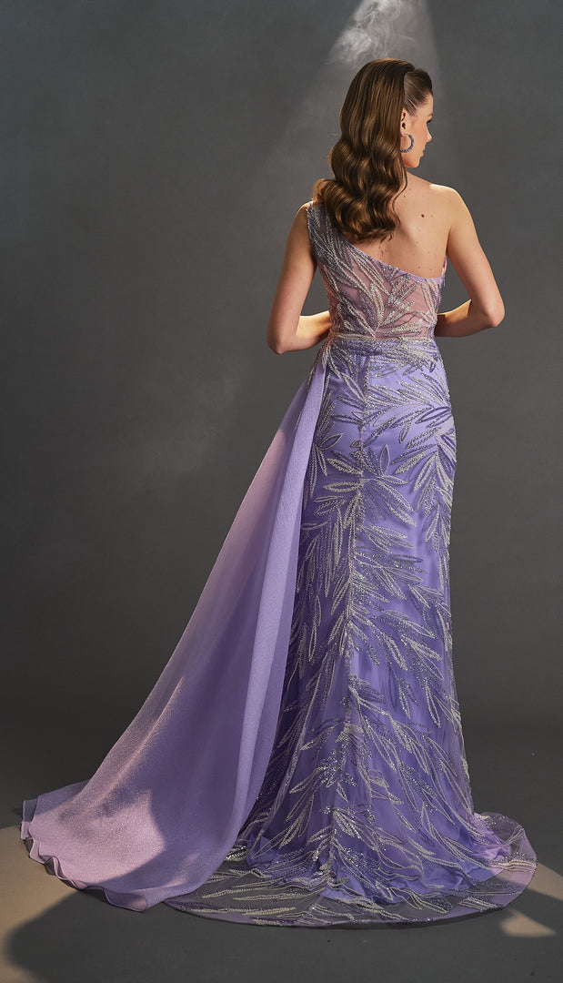 Special Evening Dress with Tiered Collar Detail, Cape and Embroidery