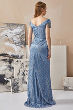 Load image into Gallery viewer, Skirt Ruffled Shoulder Beaded Detailed Evening Dress
