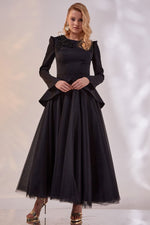 Load image into Gallery viewer, Neckline Detailed Tulle Skirt Hijab Evening Dress
