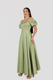 Strapless Half Sleeve Detailed Evening Dress