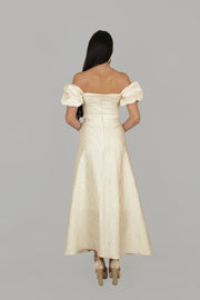 Strapless Half Sleeve Detailed Evening Dress