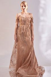 Skirt Ruffled Shoulder Beaded Detailed Evening Dress