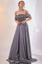 Load image into Gallery viewer, Strapless Bust Beaded Detailed Evening Dress
