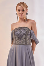 Load image into Gallery viewer, Strapless Bust Beaded Detailed Evening Dress
