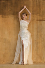 Load image into Gallery viewer, Rigid Collar Detailed Beaded Evening Dress
