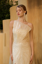 Load image into Gallery viewer, Rigid Collar Detailed Beaded Evening Dress
