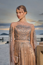 Load image into Gallery viewer, Embroidered Boat Neck Evening Dress
