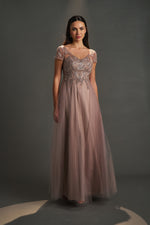 Load image into Gallery viewer, Embroidered Tulle Tiered Evening Dress
