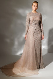 TAŞ İŞLEMELİ ZARİF GÖĞÜS DETAYLI VE PELERİNLİ ABİYE