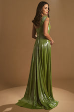 Load image into Gallery viewer, Shiny Fabric Evening Dress with Glitter Detail
