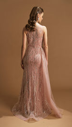 Load image into Gallery viewer, Special Evening Dress with Cape Detail at the Waist and Allover Embroidery
