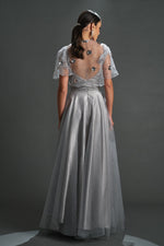 Load image into Gallery viewer, Silvery Evening Dress with Organza Bolero
