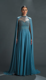 Load image into Gallery viewer, Bust Embroidered Cape Chiffon Evening Dress
