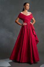 Load image into Gallery viewer, Gathered Sleeve Taffeta Evening Dress
