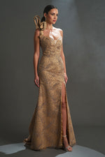 Load image into Gallery viewer, Mermaid Evening Dress with Detachable Shoulder Detail and Slit
